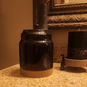 Black Ceramic Jar with Tan Base
